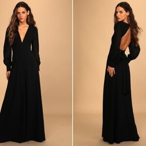 LULUS Sexy Elegant Long Sleeve Romantic Flowy Bridesmaid Wedding Formal Gown
